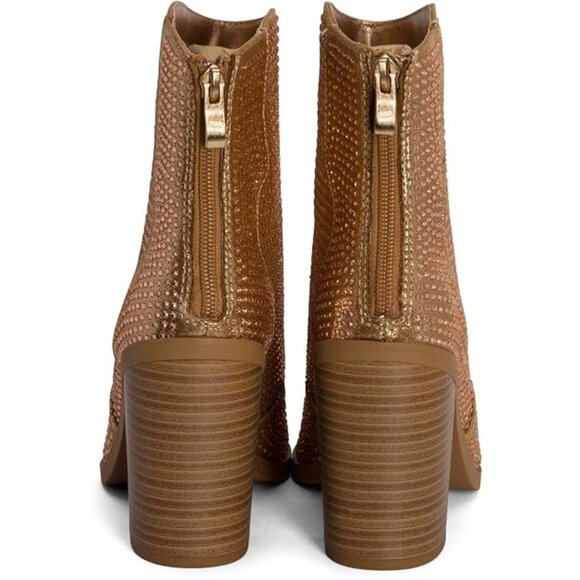 Chariot & Co Gold Rhinestone Cowboy Boots Stacked Heel Wyatt Ankle Boot 6.5 NEW! - Picture 6 of 11